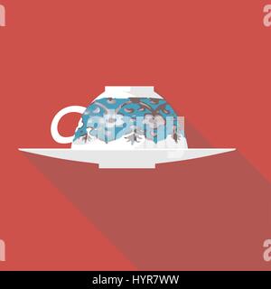 Vektor Illustration lange Schatten flach Symbol der türkischen Kaffee Stock Vektor