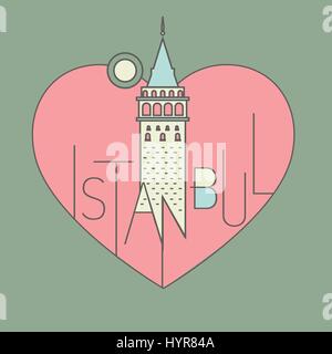 Vektor-Linie Symbolsatz Stil illustriert Istanbul Sehenswürdigkeiten Stock Vektor