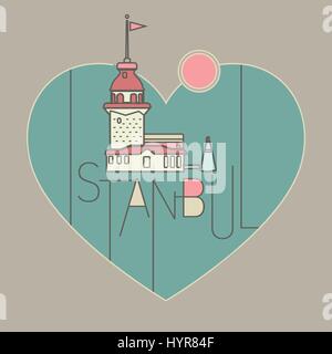 Vektor-Linie Symbolsatz Stil illustriert Istanbul Sehenswürdigkeiten Stock Vektor