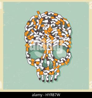Vector Illustration Schädel mit Fag Ende gemacht Stock Vektor