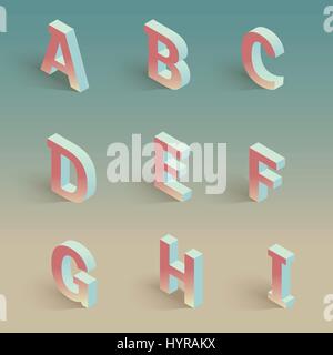 3D Vektor isometrische gestaltete Sanserif Alphabet set Stock Vektor