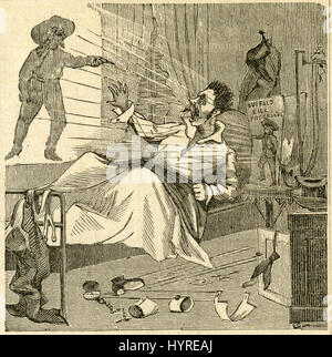 Antiken 1885 Gravur, "Reflexion", zeigt eine Ghost-Figur von Buffalo Bill erschrecken eines schlafenden Mannes. QUELLE: ORIGINAL GRAVUR. Stockfoto