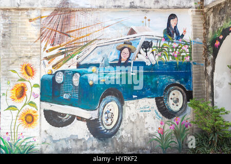 Wandbild auf einer Wand in OLIS Phuket Thailand Stockfoto