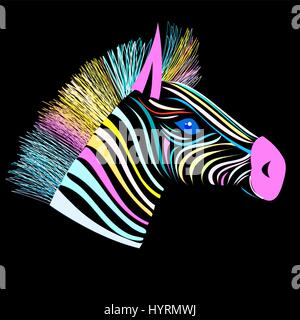 Leuchtend bunte Vektor Kopf eines Zebras für design Stock Vektor