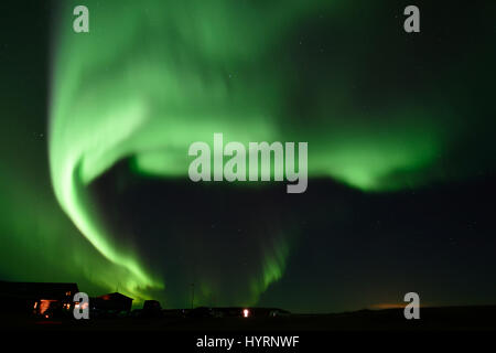 Aurora Borealis vom Hotel Ranga in Südisland Stockfoto