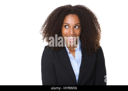 Porträt von eine junge Geschäftsfrau Lachen hautnah Stockfoto