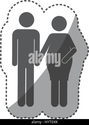 Aufkleber monochrome Silhouette Piktogramm Frau schwanger und Mann Stock Vektor