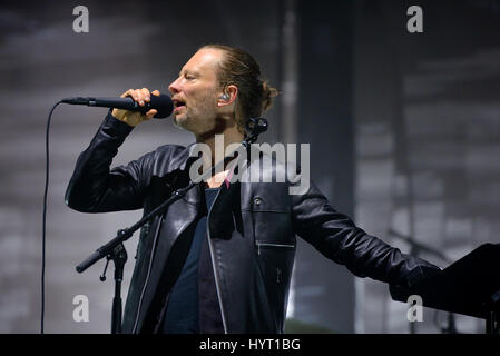 BARCELONA - 3 JUN: Radiohead (Band) führen im Konzert beim Festival Primavera Sound 2016 am 3. Juni 2016 in Barcelona, Spanien. Stockfoto