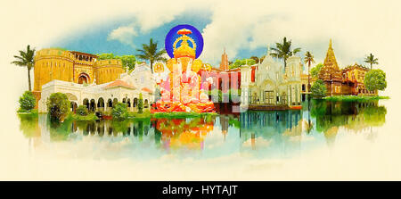 PUNE Stadt Wasser Farbe Panorama Vektorgrafik Stockfoto