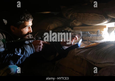 Syrische Armee Soldat in Jobar, Damaskus Stockfoto