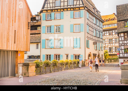 Historische Fachwerkhäuser Housess, rue des Moulins, Pavillon Hotel Regent petite france Stockfoto