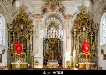 Wallfahrt Kirche der Maria Hilf, Altäre, Heiligtum im Rokoko, Klosterlechfeld, Schwaben, Bayern, Deutschland Stockfoto