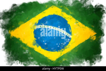 Ölgemälde Grunge bewirkt Abbildung der Brasilien-Flagge Stockfoto