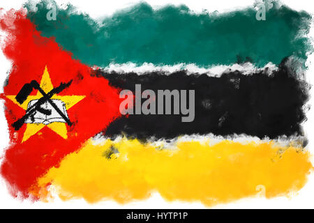 Ölgemälde Grunge bewirkt Abbildung der Flagge Mosambik Stockfoto