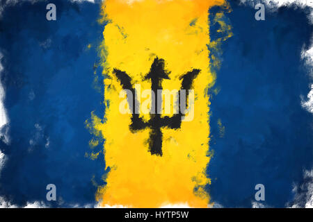 Ölgemälde Grunge bewirkt Abbildung der Barbados-Flagge Stockfoto