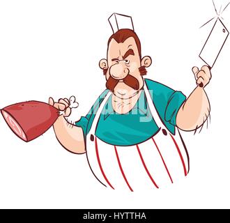 Vektor-Illustration eines Metzgers mit Messer und Fleisch Stock Vektor