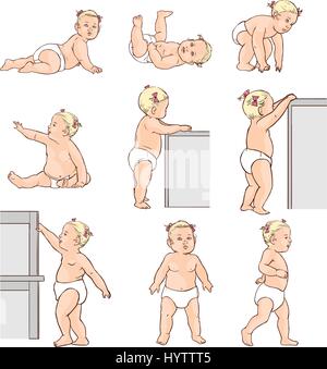 Baby Entwicklung Abbildung Kind Entwicklungsstadien, Kleinkind-Meilensteine Stock Vektor