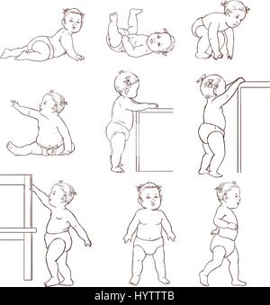 Baby Entwicklung Abbildung Kind Entwicklungsstadien, Kleinkind-Meilensteine Stock Vektor