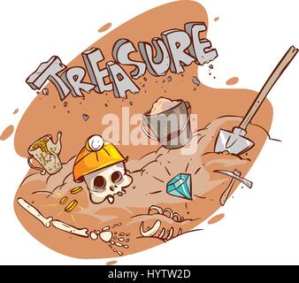 Alten Schatztruhe begraben unter der Erde, Vektor-illustration Stock Vektor