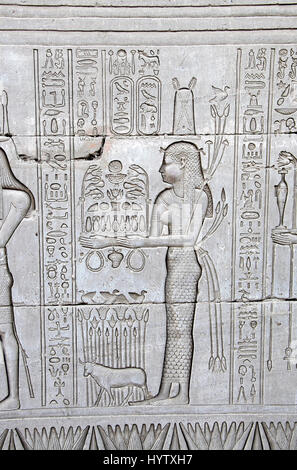 Relief im Tempel der Hathor in Dendera zeigen eine Frau Angebote Stockfoto