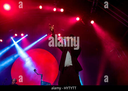 BARCELONA - 18 JUN: Skepta (Band) führen im Konzert beim Sonar Festival am 18. Juni 2016 in Barcelona, Spanien. Stockfoto