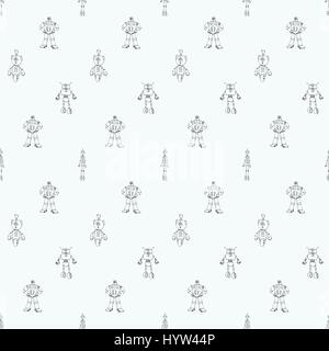 Roboter doodles Muster. Stock Vektor