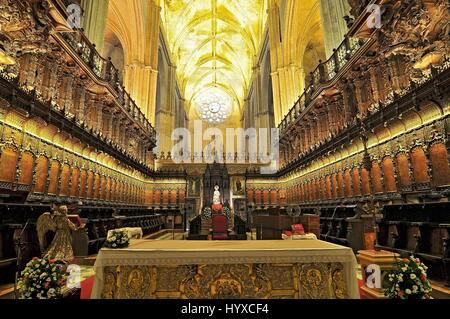 Der Chor (Chor) in der Kathedrale, Sevilla, Andalusien, Spanien Stockfoto