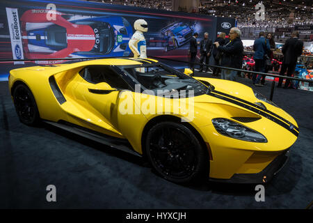 Genf, Schweiz - 7. März 2017: Ford GT Supersportwagen auf dem Display an der 87. Genfer Autosalon. Stockfoto