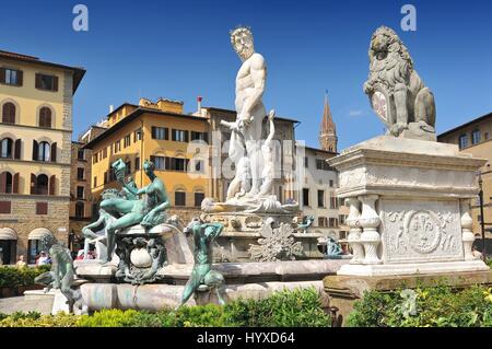 Brunnen von Neptun ist ein Brunnen in Florenz, Italien, befindet sich auf der Piazza della Signoria vor dem Palazzo Vecchio Stockfoto