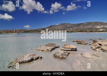 Elafonisos Strand auf der Südwest-Küste von Kreta Insel in Griechenland, als eine der herrlichsten Strände in Europa bewertet. Stockfoto