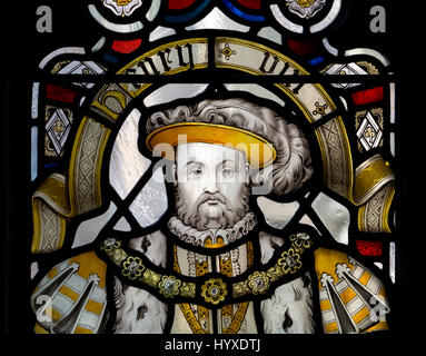 König Henry VIII Glasmalerei in Bristol Cathedral, UK Stockfoto