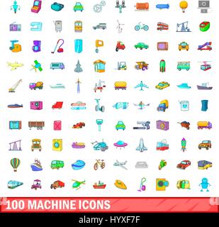 100 Maschine Icons set, cartoon-Stil Stock Vektor