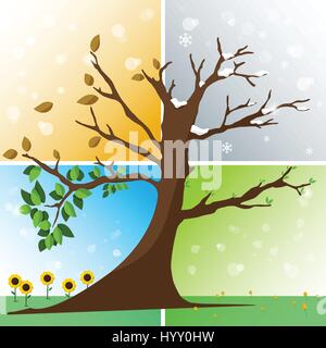 Vier Jahreszeiten in einem Baum - Frühling, Sommer, Herbst, Winter-Vektor-illustration Stock Vektor