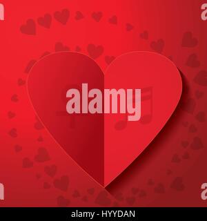 Valentinstag, rote Herzen, Hintergrund, Vektor Papierkunst Stock Vektor