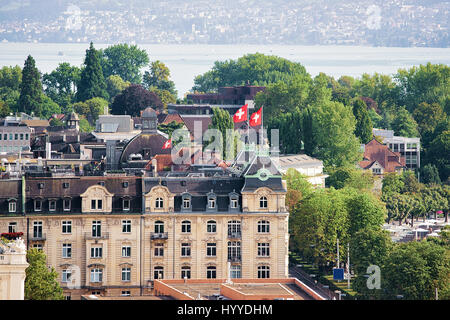 Dächer-Blick auf die Stadt Zürich, Schweiz. Gesehen vom Lindenhof hill Stockfoto