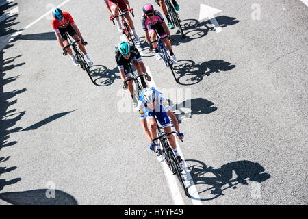 Rennradler mit Schatten, Radfahren Rennen Volta de Catalunya, Catalunya Tour 2017, Barcelona, Katalonien, Spanien Stockfoto