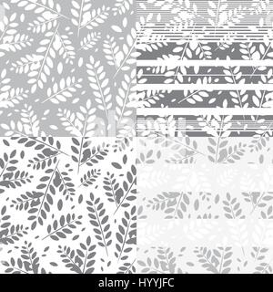 Satz von floralen gestreiften Graustufen Muster Stock Vektor
