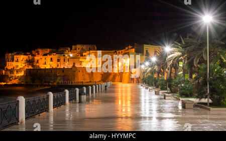 Malerische Aussicht von Vieste bei Nacht, Provinz Foggia, Apulien (Italien) Stockfoto