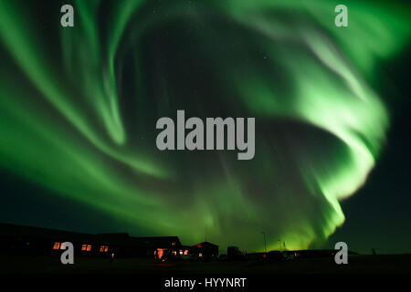 Aurora Borealis vom Hotel Ranga in Südisland Stockfoto