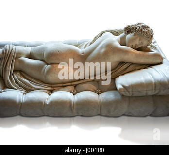 Schlafen Hermaphroditus, der Borghese-Zwitter.  Eine Größe alten 2. Jahrhundert n. Chr. römische Statue gemeißelt in griechischen Marmor, Louvre-Museum, Paris Stockfoto