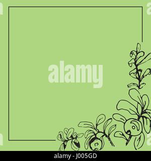 Vektor schwarzen quadratischen Rahmen mit Beeren und Blätter auf farbigen Hintergrund isoliert. Grün zurück. Stock Vektor
