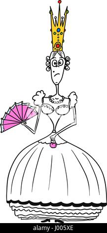 Cartoon Vector Fantasie mittelalterliche Königin Monarch weibliche-Herrscher mit Krone, Ventilator und Handtasche Stock Vektor