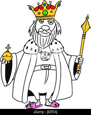 Cartoon-Vektor alte Fantasie mittelalterliche König Monarch souverän mit Krone Apfel und Zepter Stock Vektor