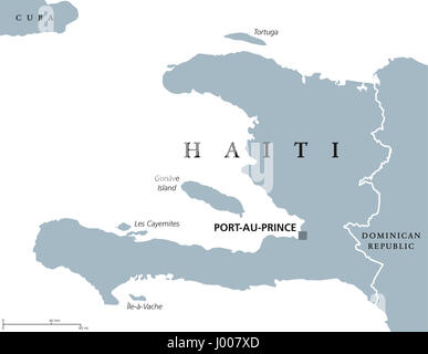 Haiti politische Karte mit Hauptstadt Port-au-Prince. Karibische Republik und Land auf der Insel Hispaniola in den großen Antillen Archipel. Stockfoto