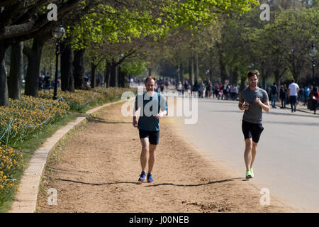 Lonodon, UK. 8. April 2017. Menschen genießen das sonniges Wetter im Park. 8. April 2017. Leute, die Spaß im Hyde Park, London. Bildnachweis: Sebastian Remme/Alamy Live-Nachrichten Stockfoto