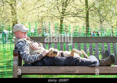 London: 8. April 2017.  Londoner und Touristen und Hunde genießen Sie schöne Sonne in St James' Park, wie Tempertures sind voraussichtlich 20 ° C erreichen. Kredit-Claire Doherty Alamy/Live News. Stockfoto