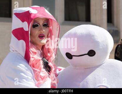 London, 8. April 2017, London Games Festival Parade, Cosplayer Stockfoto