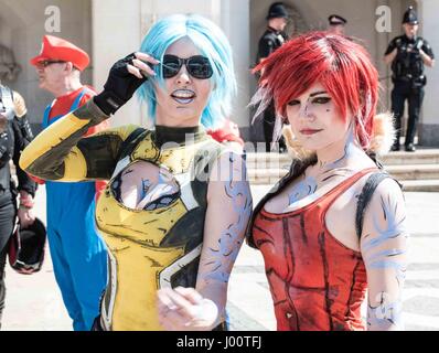 London, 8. April 2017, London Games Festival Parade, Cosplayer Stockfoto