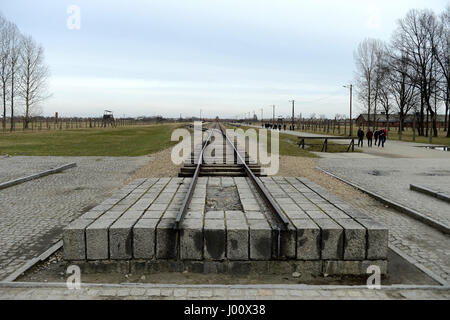 Oswiecim, Polen. 19. März 2017. 20170319 - die Bahnstrecke in den ehemaligen Vernichtungslager Birkenau beendet zwischen Krematorien 2 und 3 in der Nähe von der Rückseite des Komplexes. Bildnachweis: Chuck Myers/ZUMA Draht/Alamy Live-Nachrichten Stockfoto