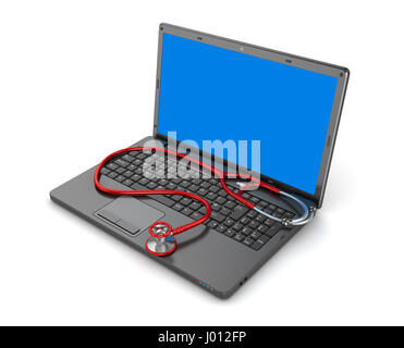 Laptop und Stethoskop, dies ist ein 3d gerendert Computer generierte Bild. Isolated on White. Stockfoto